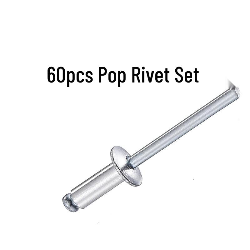 Rivet Set: 60 Aluminum Cap Iron Core Round Head Silver Pop Pull Rivets