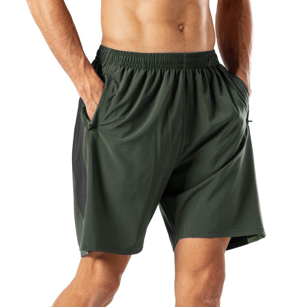 Men's Gym Shorts Quick Dry Lightweight Training Running Jogger Zipper Pockets