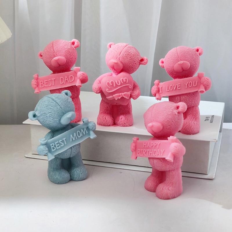 3D Slogan Bear Shaped Candle Silicone Mold for DIY Hand-made Candle Ornaments Mould Handicrafts Making Tool Baking Mold