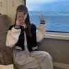 Women's short baseball uniform long-sleeved jacket American student cardigan top trendy