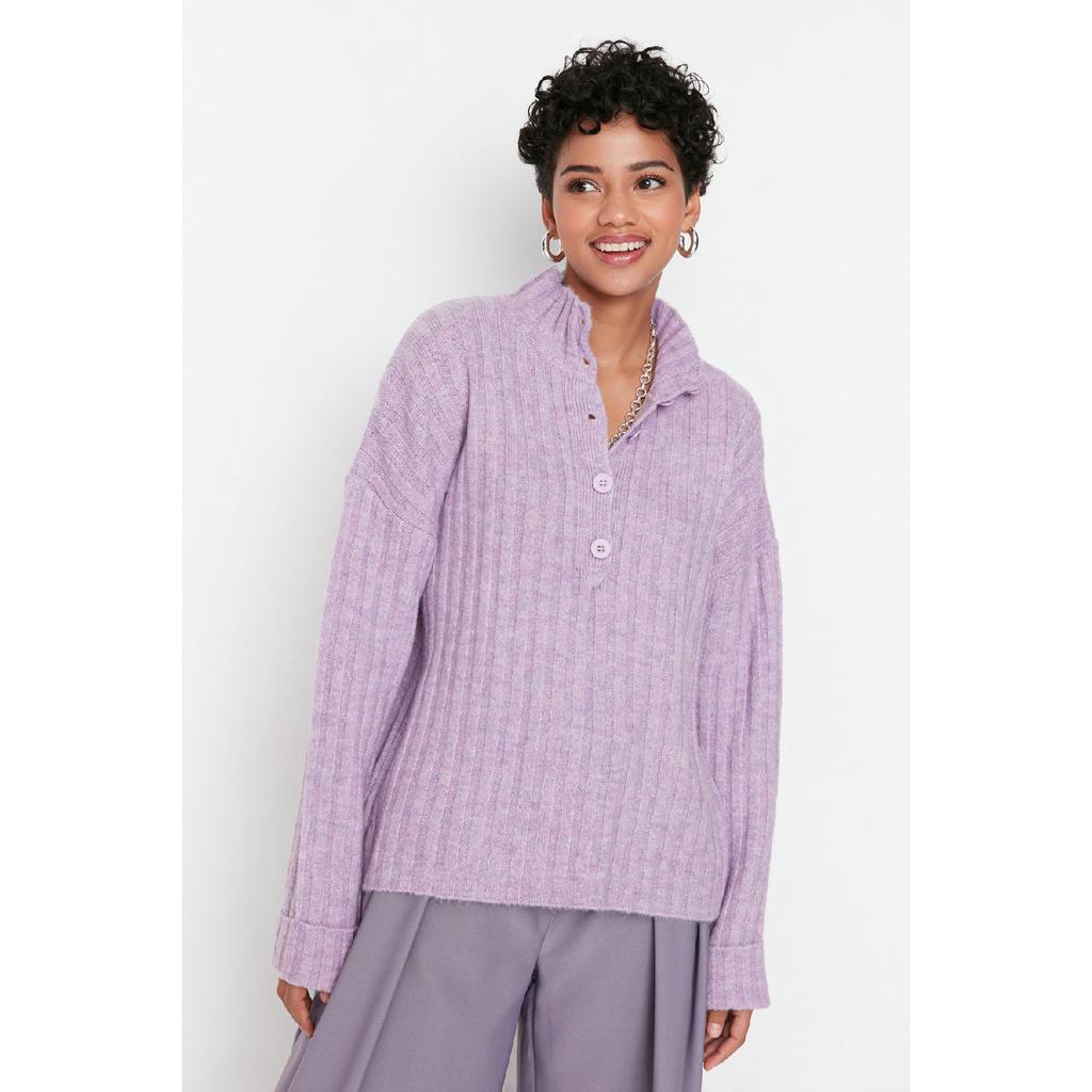 Pulover din tricotaje cu guler înalt, texturizat moale, model lat, ecru Twoaw21kz0783