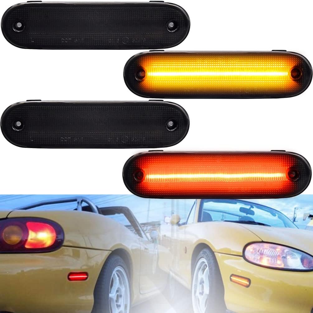 

4/Pcs Front/Rear Miata LED Side Marker Lamp Lights for 1990-1997 Mazda Miata MX-5/1999-2005 Mazda Miata MX5 Black Smoked Lens Driver/Passenger Black,Yellow