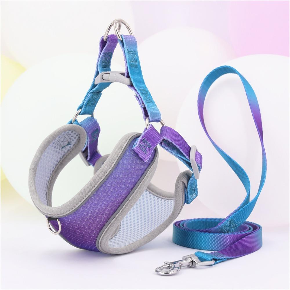 With Reflective Strap Dog Chest Back Dog Leash Gradient Color Dog Walking Leash  Puppy