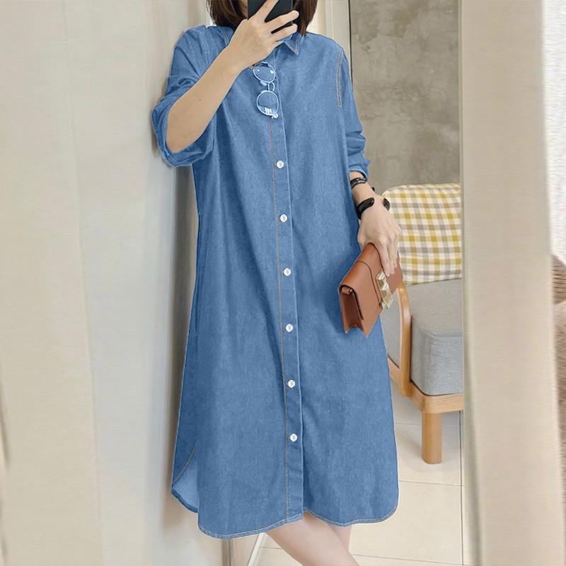 ZANZEA Women Casual Turn Down Collar Loose Long Sleeve Shirt Dress