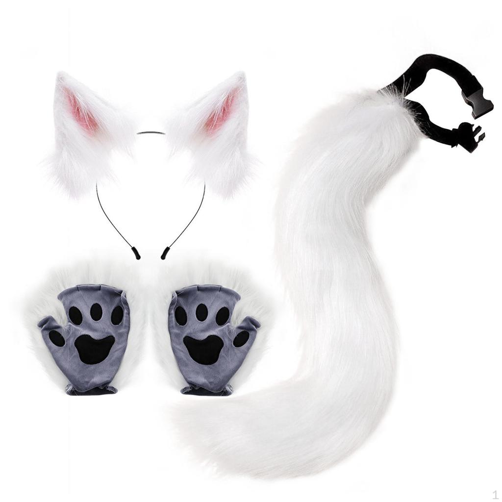 4x Ears And Tail Set Anime Cosplay Gloves for Dance Women Carnival