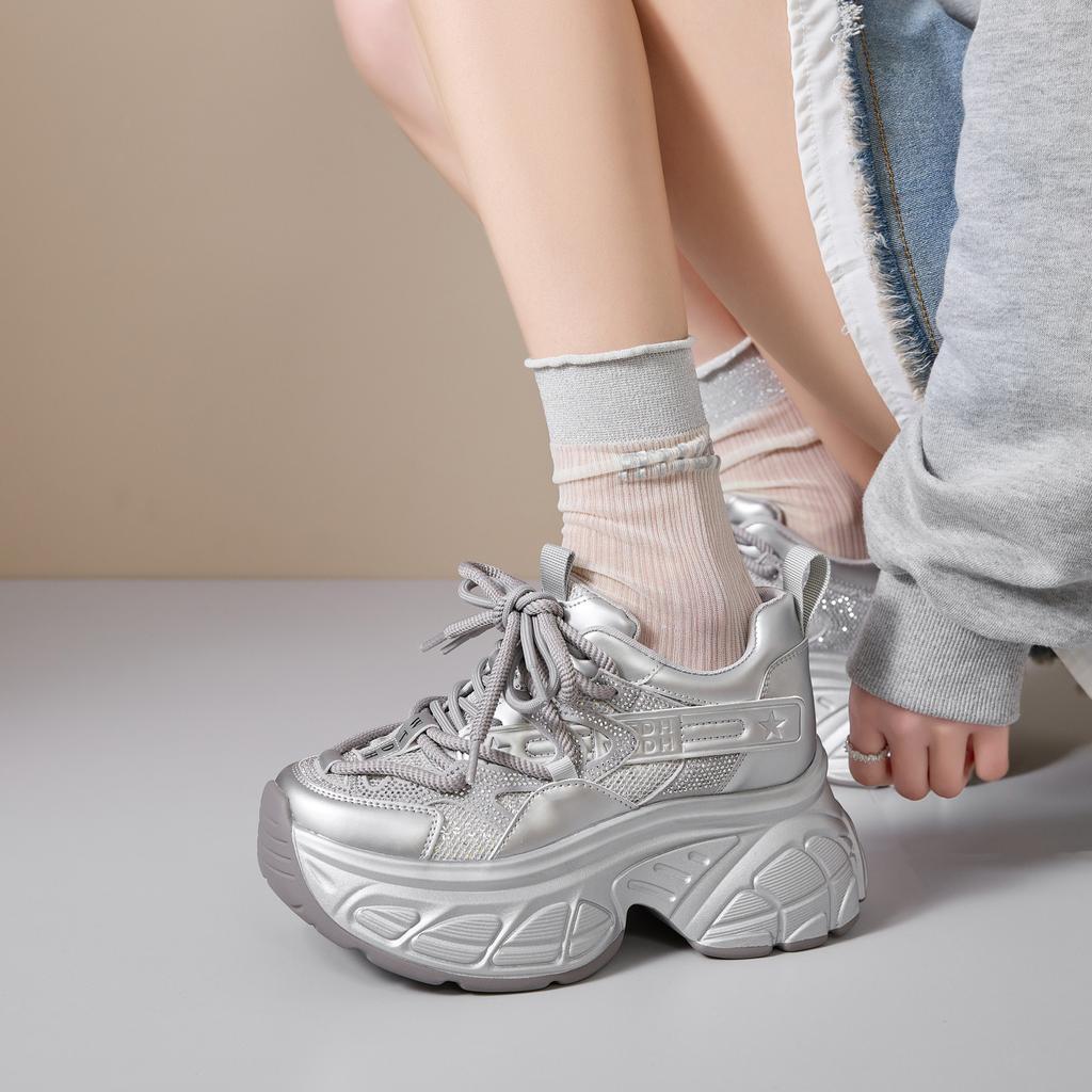 Spring New Thick-soled Height-increasing Versatile Women's Shoes Summer Breathable Rhinestone Casual Sports Shoes Women