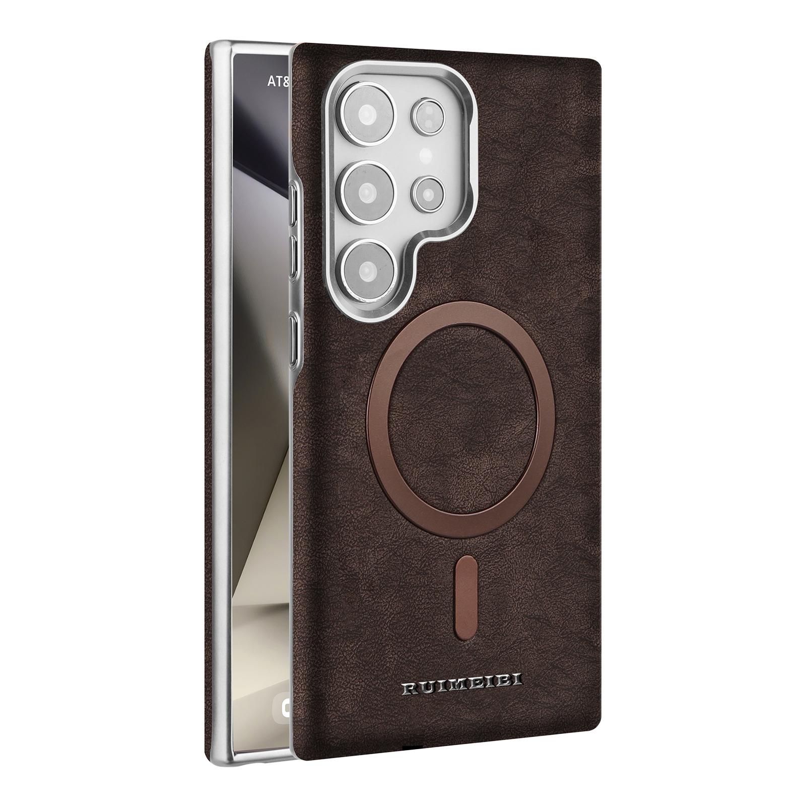 

Премиальный Экологичный Кожаный Чехол для Samsung Galaxy S25 Ultra S24+Plus Магнитная Крышка Винтажная Гальванизированная Рамка Galaxy S24+ темно-коричневого