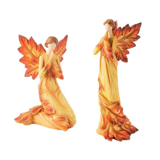 Maple Leaf Female Sculpture, Resin Prayer Angel Statue for Fall Thanksgiving, Home Office, Living Room, Church, Desktop Decoration