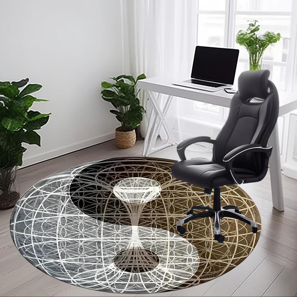 1PC Yin Yang Symbol Chair Carpet for Office Non-Slip, Lightweight, Machine Washable Rug for Office, Sleeping, Room - Holiday Decoryy251009027