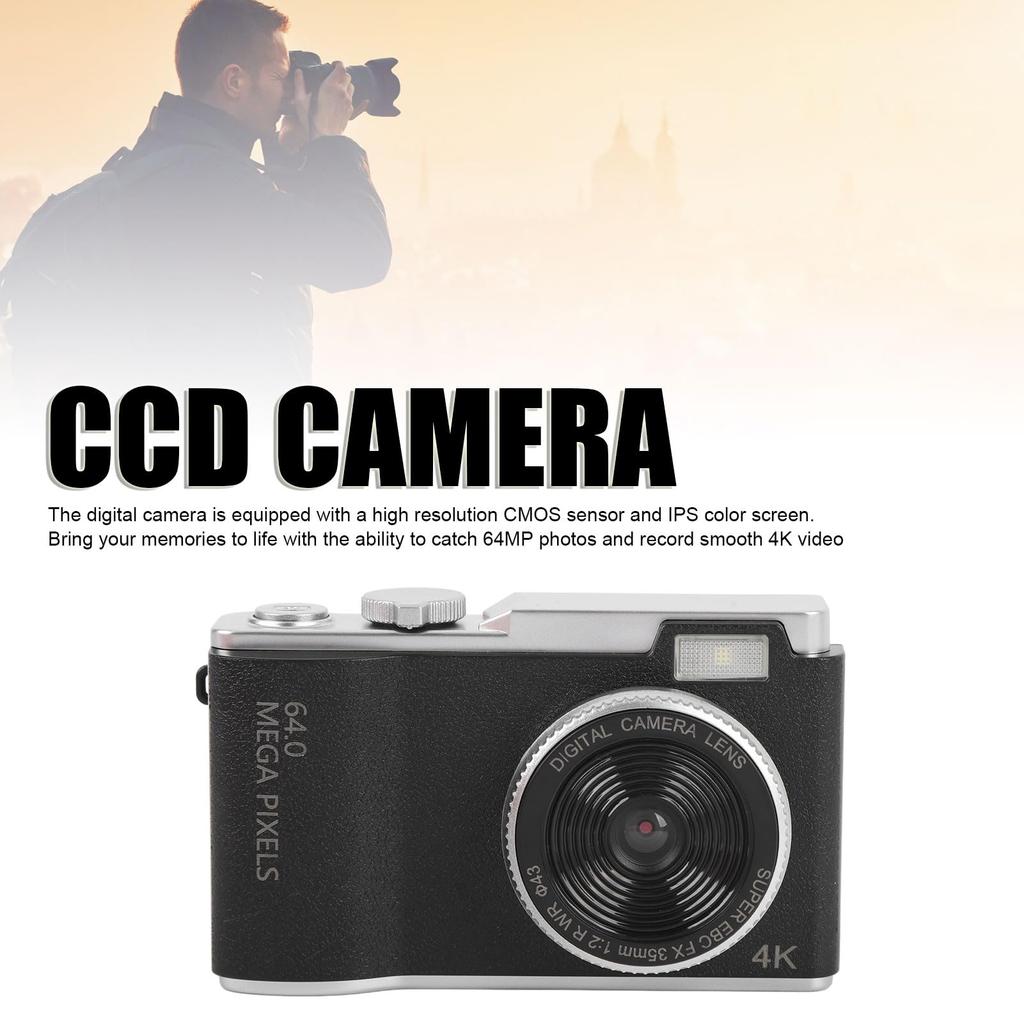 4K Digital Camera for Photography, 64MP Vlogging Camera with 16x Zoom, Vintage CCD Selfie Camera, 2.4-inch Screen Compact Camera, Retro Travel Camera
