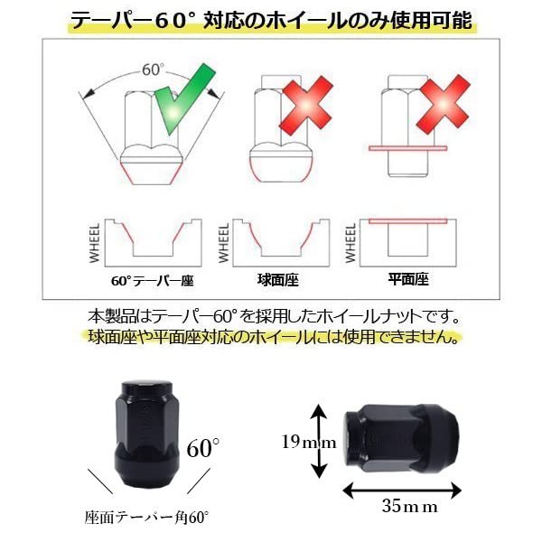WELLVIE Wheel M14 19HEX Black for Aftermarket Bag for Lexus Land and Car Exterior and Custom Parts Nuts, P1.5, Black, 20-Piece Set, Steel, Wheels,