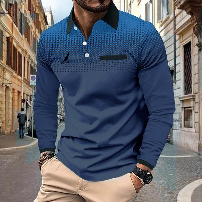 Frühling und Herbst Herren Kragen Langarm Atmungsaktiv POLO Locker Outdoor Sport Herren Oberteil 3XL blau