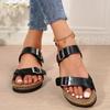 2024 Sommer Hochwertige Damenschuhe Neue Mode Mode Slipper Einfarbig Niedriger Absatz Schnalle Römische Damen-Strandsandalen