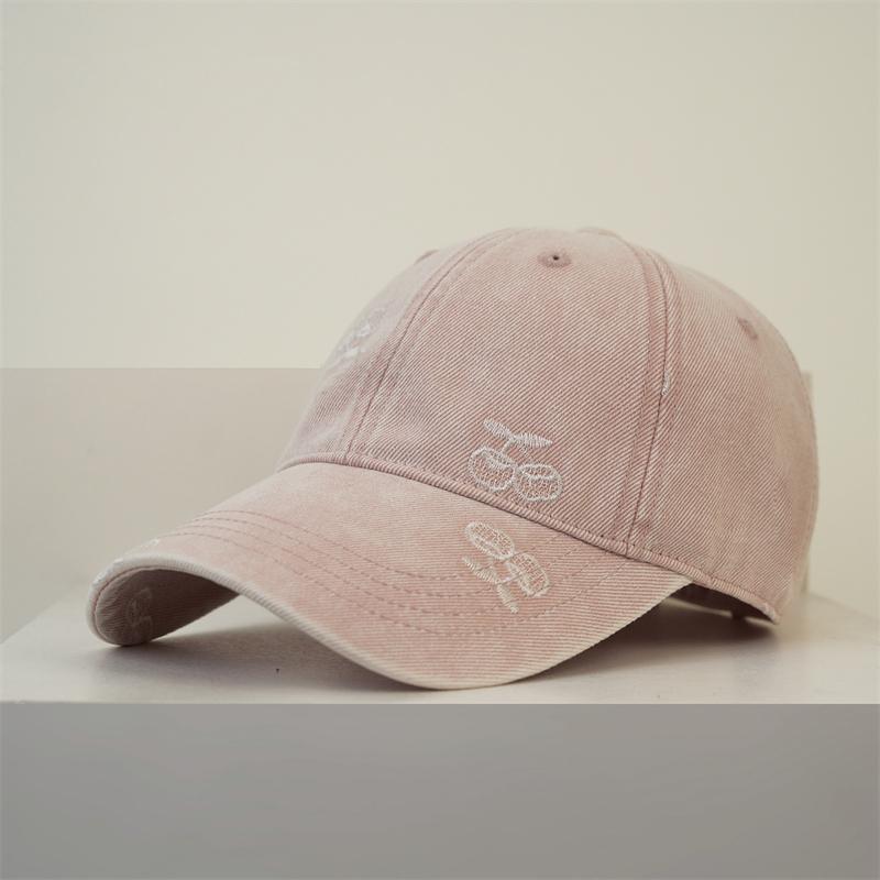 Embroidered Cherry Baseball Cap Women Spring Summer Soft Top Sunshade Cap розовый