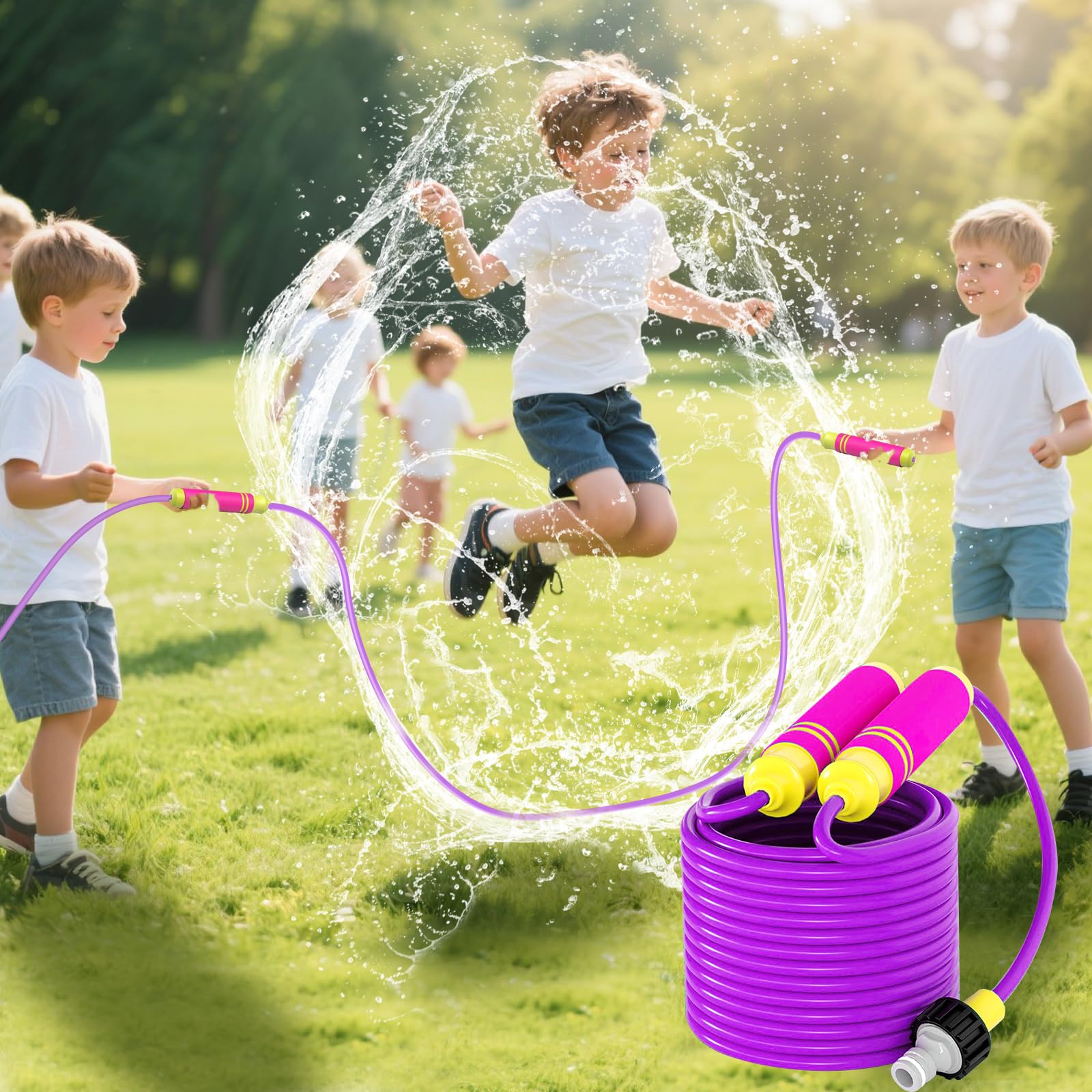 

7JI Водные игры Летний разбрызгиватель Скакалка Фонтан Уличный Детский Мальчики Девочки Дети и Малыши Начальная школа Скакалка Садовая Вода синий