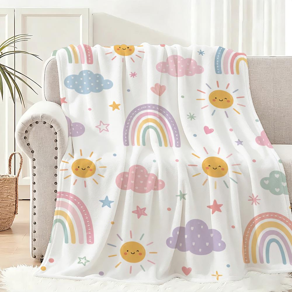 Rainbow Sunshine Cute Throw Lightweight 240G Flannel Blanket Soft Skin-Friendly For Summer Cooling