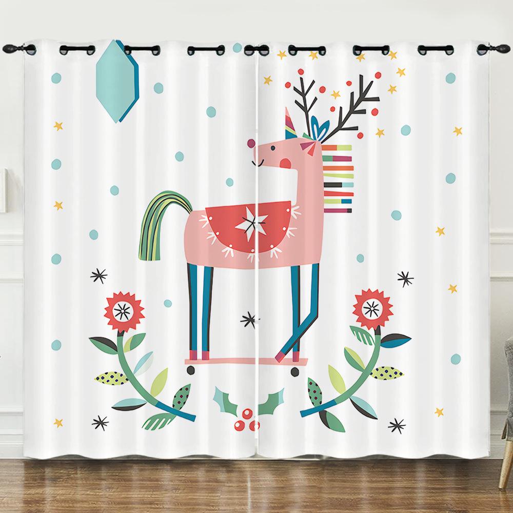 Curtains European And American Cartoon Animals Bear Deer Digital Printing Blackout Curtain Bedroom Punching
