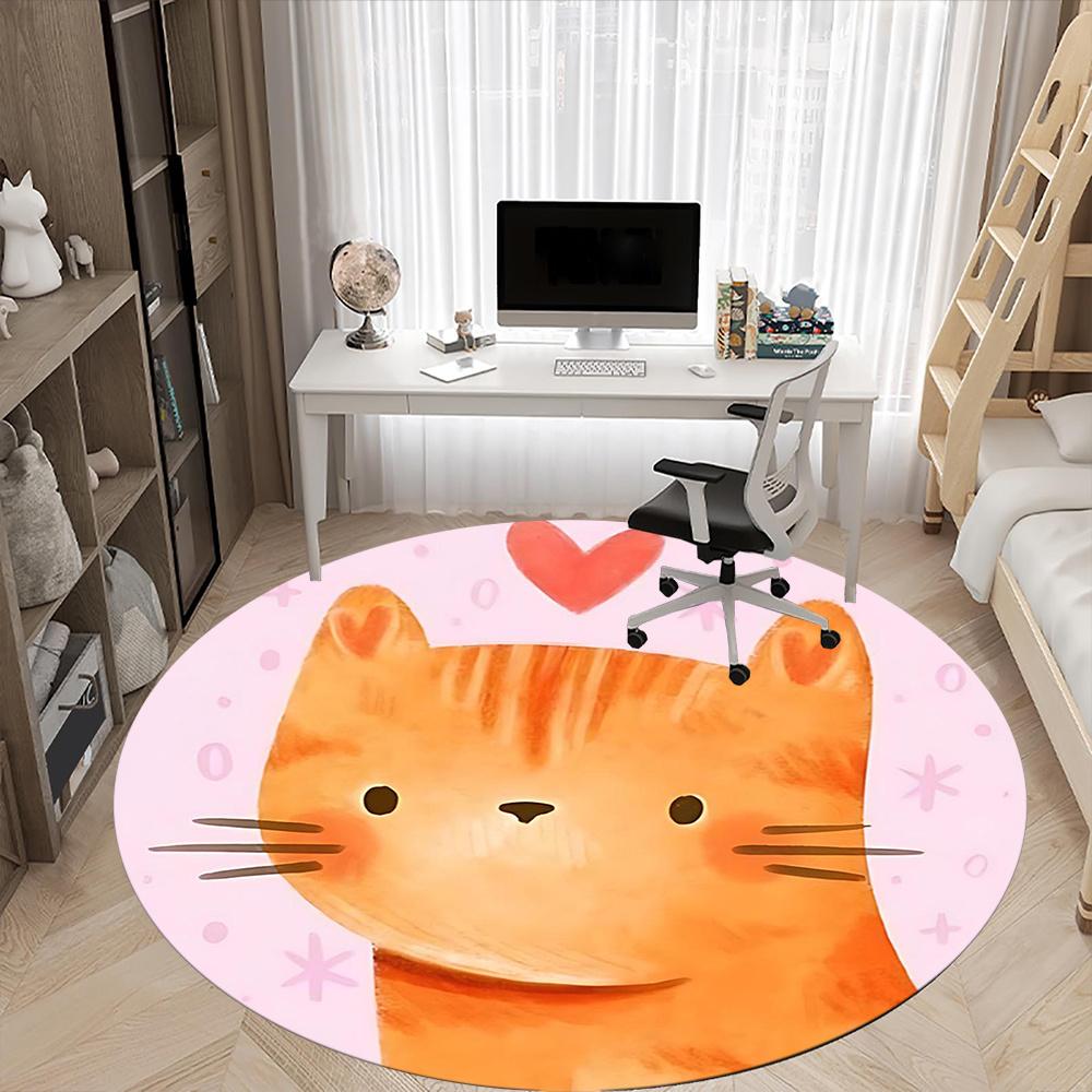 1pcCat Love Office Round Area Rug, Indoor Mat Suitable ForOffice, Under Office Chairs Bedroom Living Room Home Decor, Room Deco 092