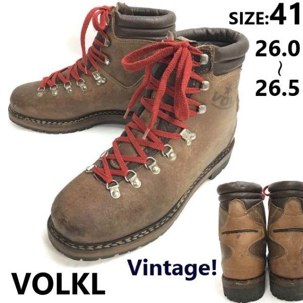 

VOLKL винтажные тяжелые кожаные треккинговые альпинистские ботинки 26-26.5 коричневые(ИСПОЛЬЗОВАЛ)