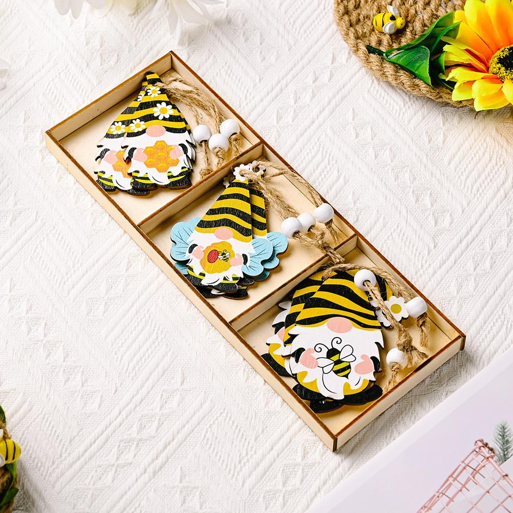 

Day Delightful Bee Threecompartment Wooden Box Pendant For Festive Decoration Home Bee Wood Box A