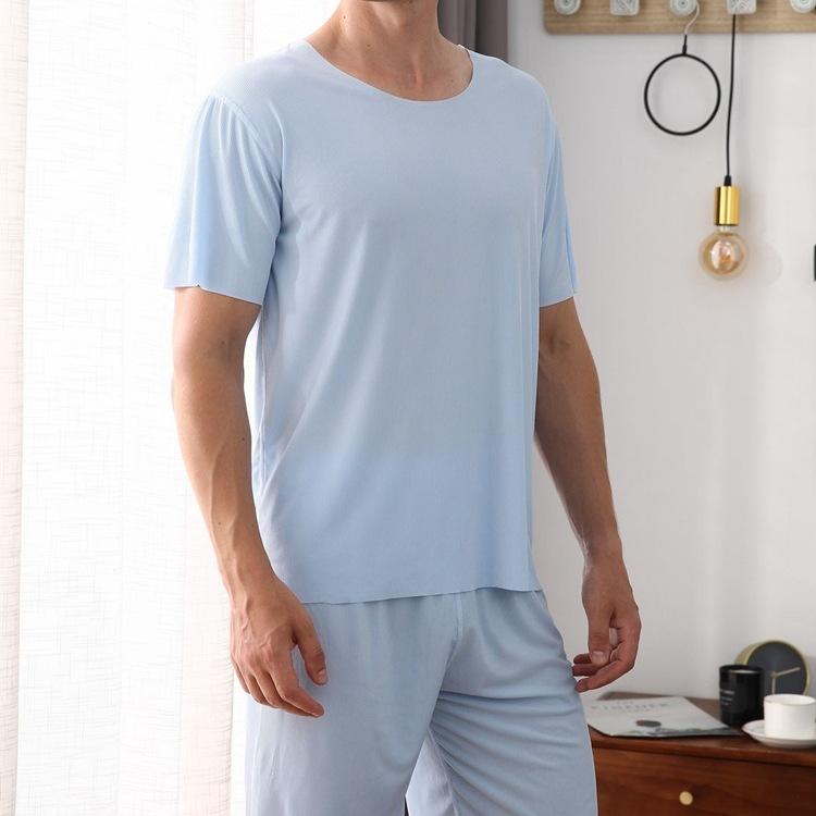 

Мужской летний костюм из двух предметов из тонкого среза Ice Silk Feeling с круглым вырезом и однотонным коротким рукавом, спортивная повседневная домашняя одежда 2XL