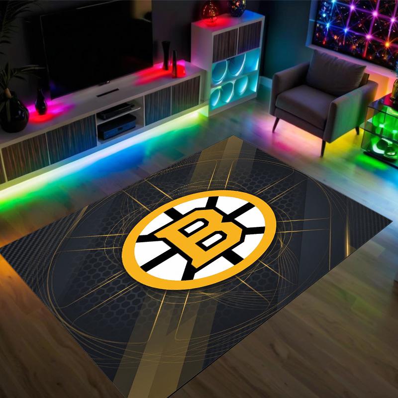 Boston Bruins Design Crystal Velvet Carpet Cozy Non?Slip Printed Rug For Bedroom Living Room Entrance