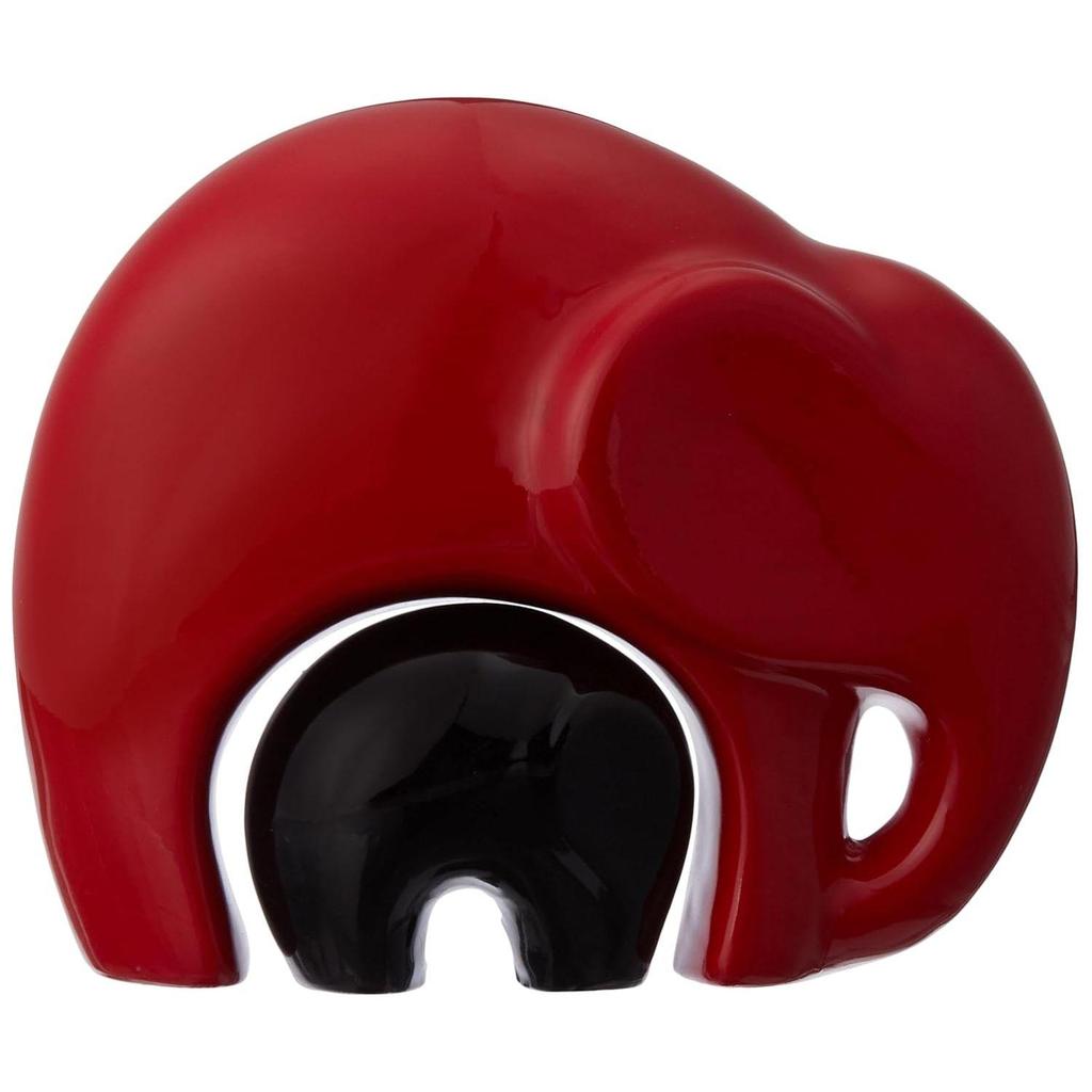 Home Decor Happy Charm Elephant Mother & Child | Piano Finish Ceramic Figures (Set of 2 Pieces, Red and Black)