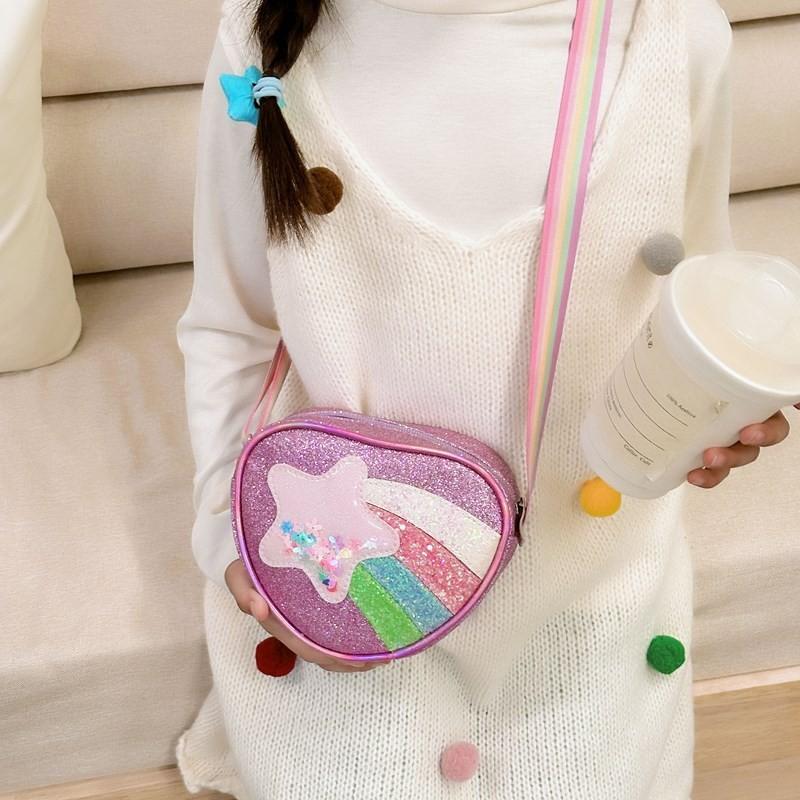 Adorable Cartoon Star Shoulder Bag For Girls With Rainbow Stripes And Heart Design