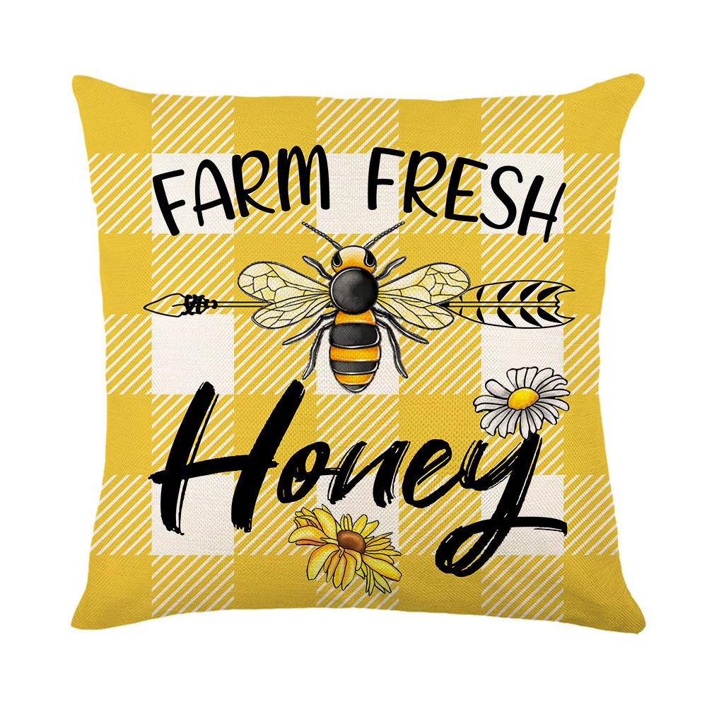 Plaid Printed Pillow Cover Elf Little Bee Polyester Cushion Cover Sofa Bedroom Bedside Cushion