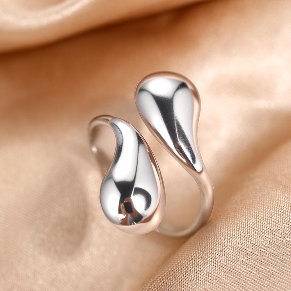 Unisex Fashion Design Stainless Steel Teardrop Open Ring