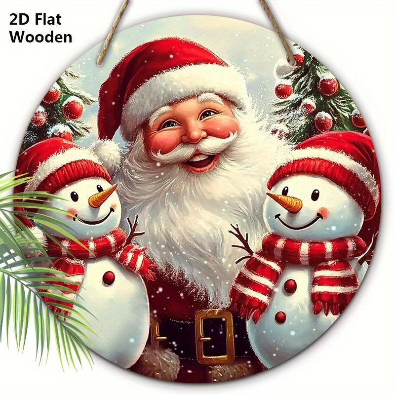 

Рождественская деревянная табличка с узором Санта-Клауса и снеговика - Круглая табличка Navidad для входной двери, настенный декор - Идеальное рождественское украшение 20cm/7.87in красный