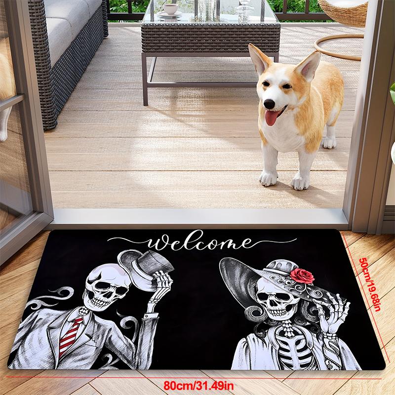 Halloween Easter Doormat Skull Welcome Mat Non-Slip Backing Indoor Outdoor Washable Floor Mat for Porch Entryway Home Holiday