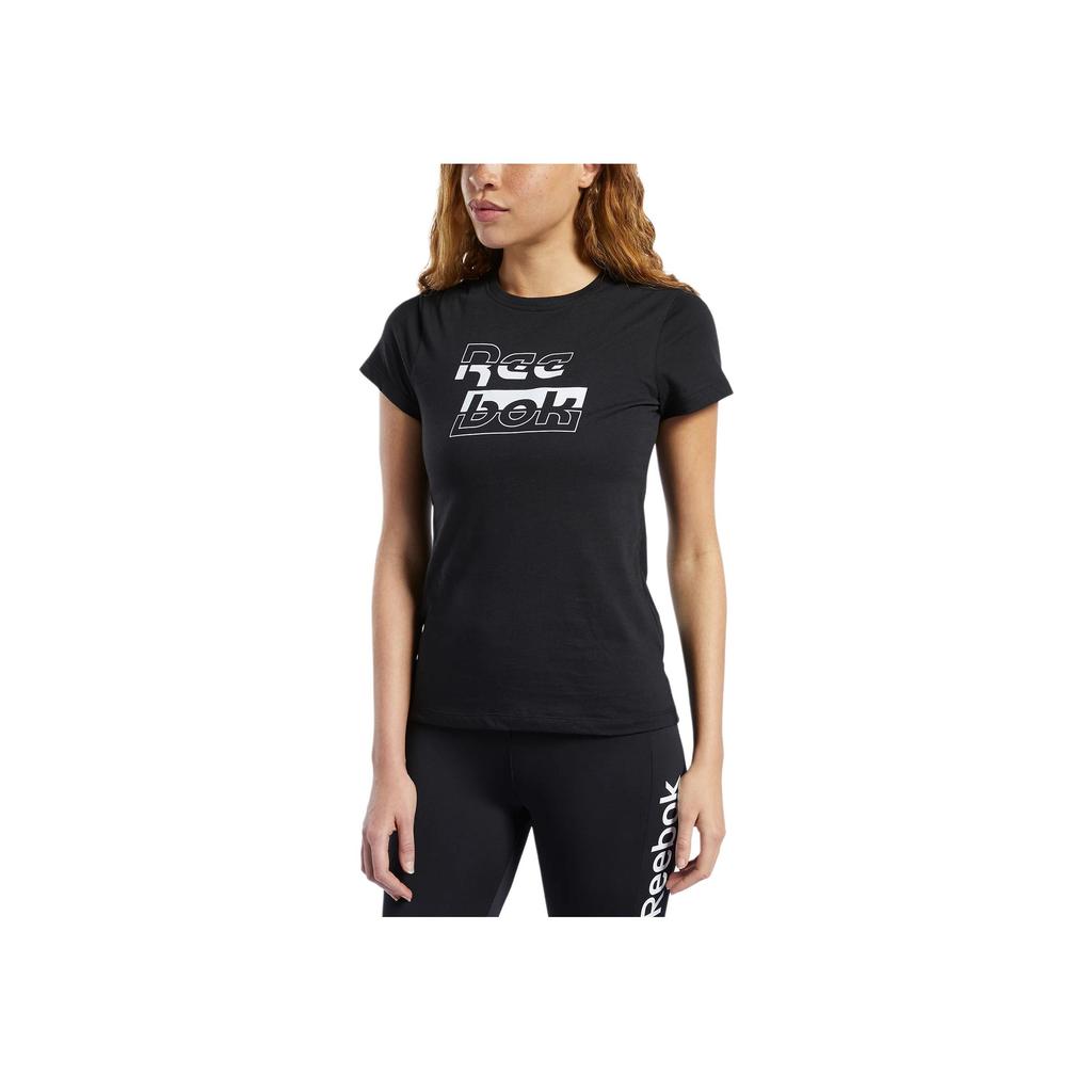 Reebok Te Graphic Logo Letter Crew Neck Short Sleeve T-Shirt Women T-Shirts Black FK6741