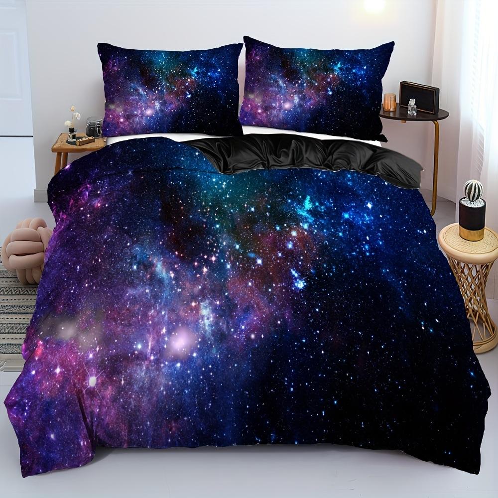 Set Duvet Stele Imprimeu Galaxie Univers Set Trei Piese Kit Lenjerie de Pat pentru Adolescenți Copii