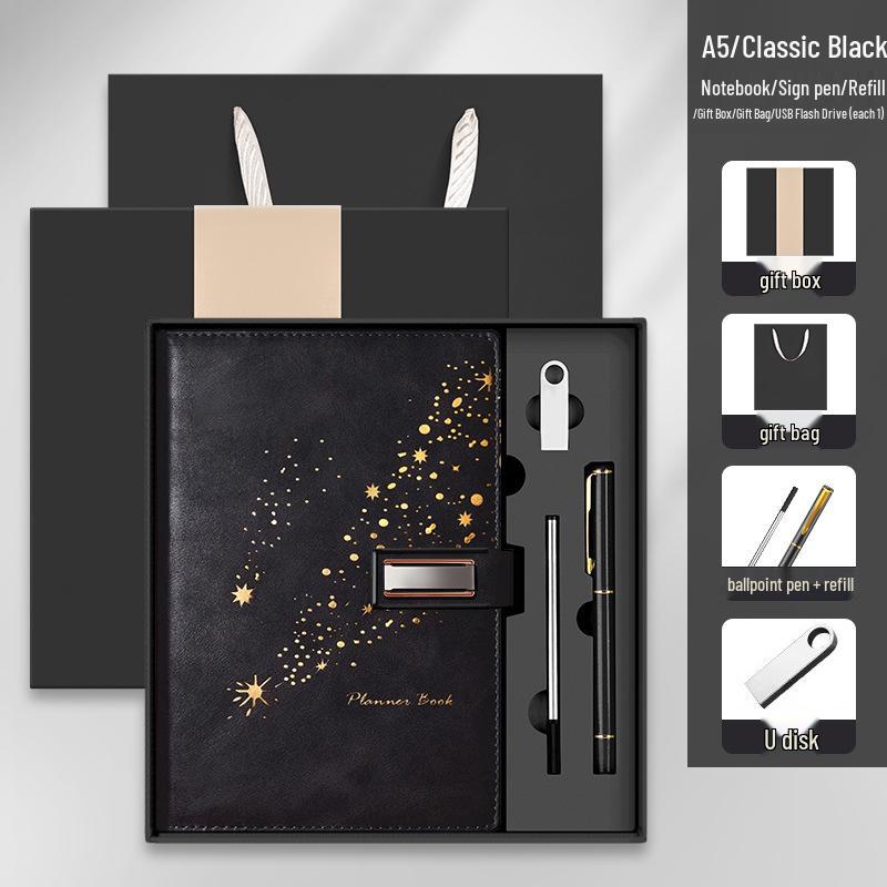 Set de regalo de cuaderno Star Double Line 2026: Libro de registro de reuniones de negocios y oficina de mayor grosor