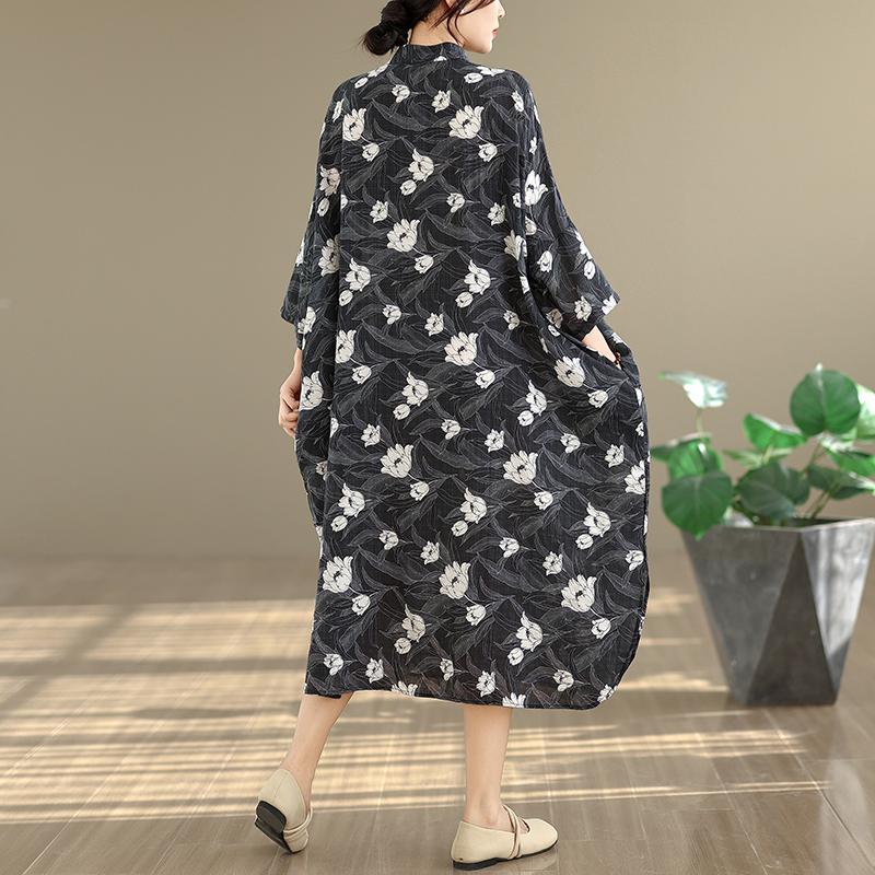 DIMANAF New 2026 Women Plus Size Spring Summer Beach Vintage Long Dress Lady Loose Oversize Maxi Floral Print Cotton Button