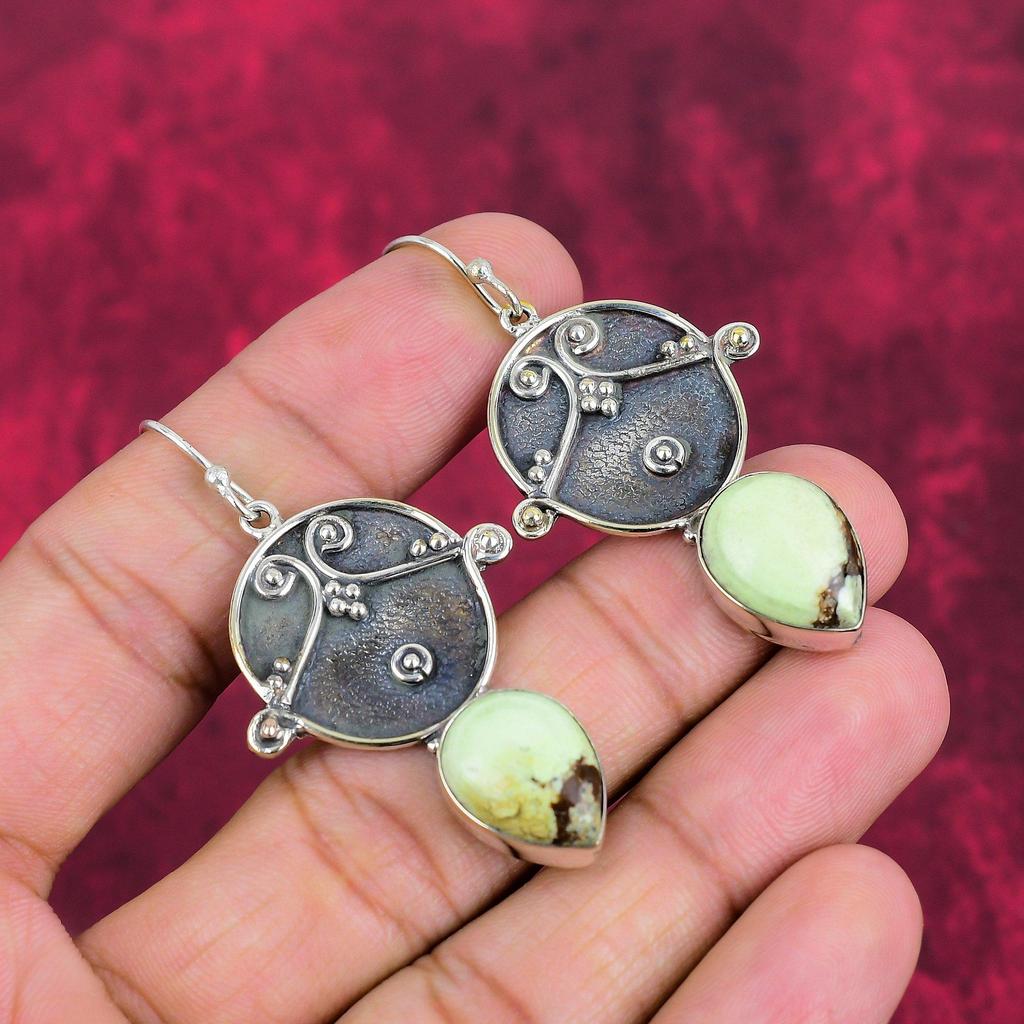 Zitronenchrysopras 925 Sterlingsilber Ohrringe, Handgefertigter Edelsteinschmuck, Geschenke für Ehefrau Brandneue Ohrringe