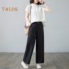 Women Casual Pants Elastic High Waist Buttons Zipper Fly Long Trousers with Pockets Solid Color Straight Wide Leg Slacks Daily Wear
