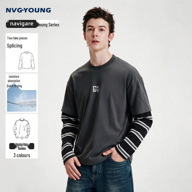 Navigare Men's Faux Two-Piece Long Sleeve T-Shirt