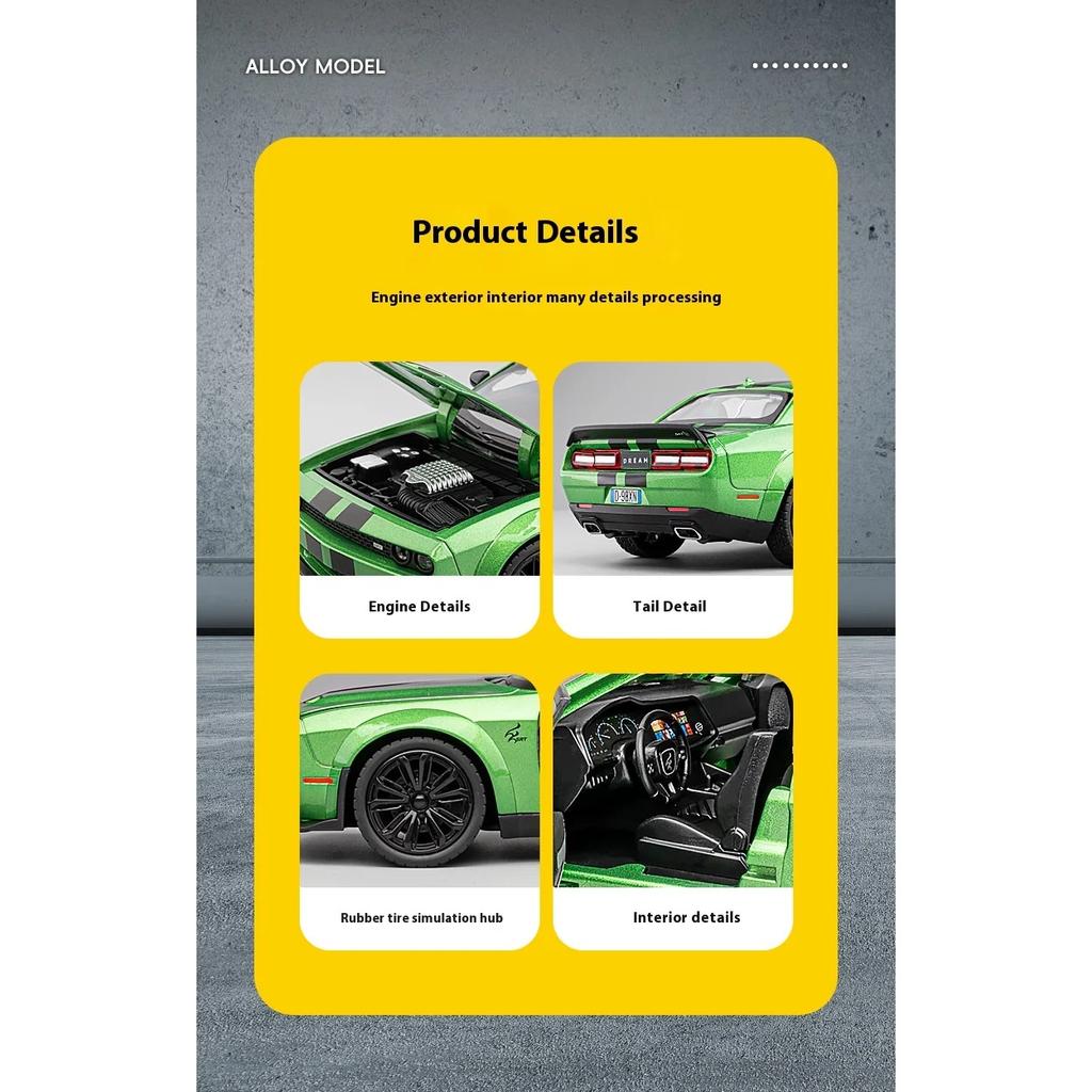 1/22 Dodge Challenger Redeye Hellcat Super Muscle Sportbil Legering Metall Gjuten Bilmodell Ljud & Ljus Samling Hobbys Gåva