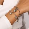 2pcs Cute Alloy Love Heart Bracelet Silver Color Chain Bracelet Women Girls Handmade Jewelry Gifts