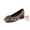 Leopard Print Rhinestone High Heels - Square Toe, Chunky Heel, Plus Size 43, European & American Style