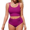 CharmLeaks Women's High Waisted Bikini Sets Sporty Two Piece SwimsuitBathing Suit with Pockets