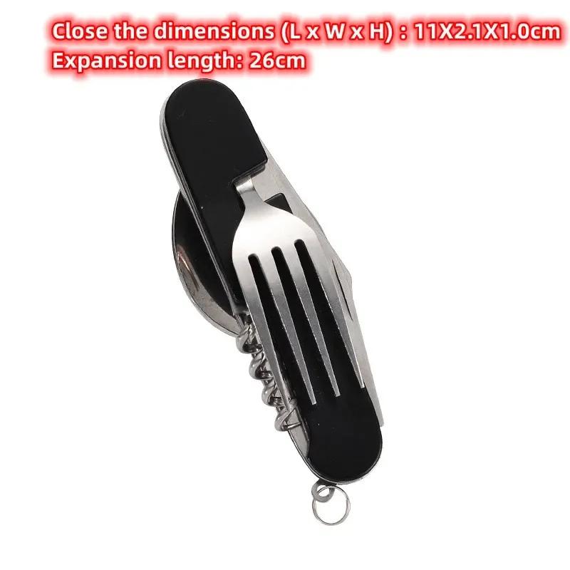 4 In 1 Tablespoon Set Foldable Spoon Knife Fork Bottle Opener Outdoor Tableware Set Stainless Steel Folding Pocket Kits