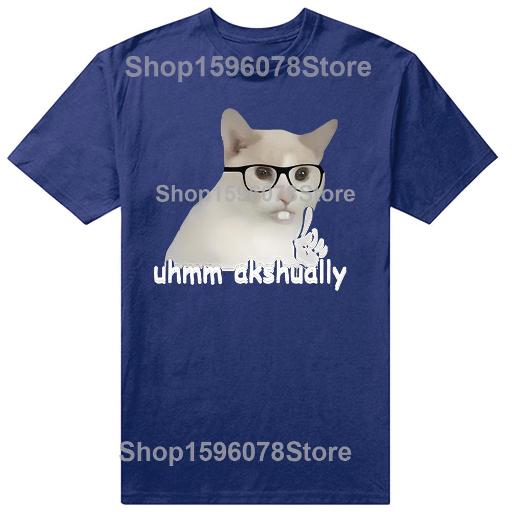 Summer T Shirt Um Actually Funny Nerd Cat Meme Graphic Short Sleeve Tshirts Men Women Oversized Top Unisex Clothing