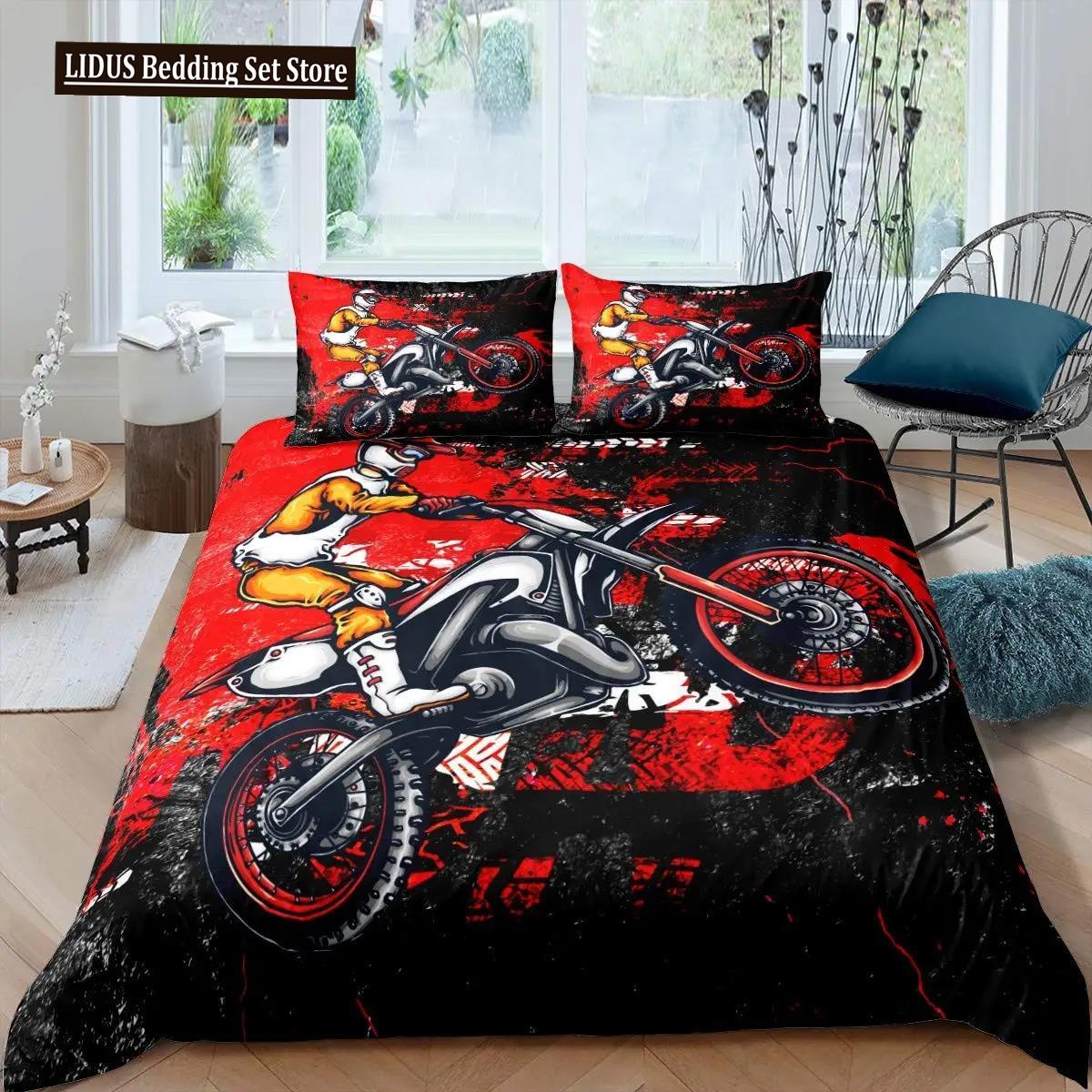 

Dirt Bike Duvet Cover Set Motocross Racer For Kids Teens Extreme Sports Style Polyester Bedding Set Bedclothes Double Queen King EU single(135x200cm)