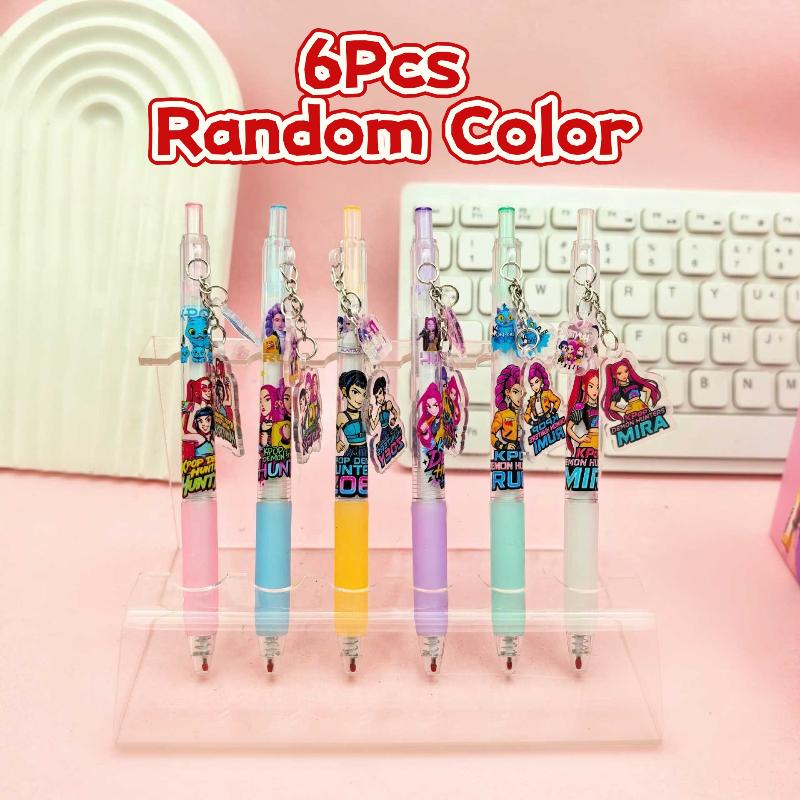 1/6/12 Peças Kpop Caçadores de Demônios Caneta Gel Estudante Escrita Desenho Caneta 0,5mm Caneta Pingente Acrílico Desenho Animado Papelaria Presentes de Natal
