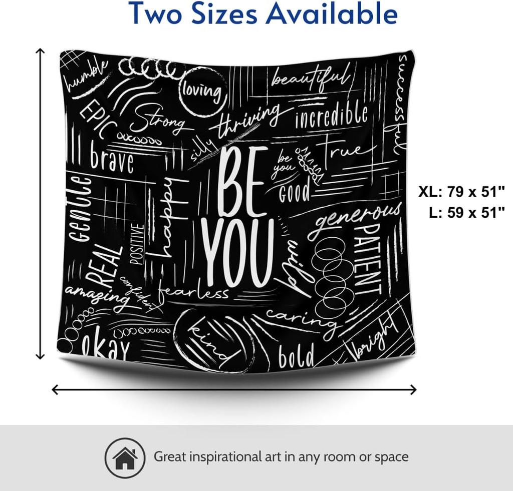 Black Tapestry Wall Hanging, Extra Large for Bedroom, Classroom, Dorm Room Decorations, Motivational Inspirational - 79L x 59H