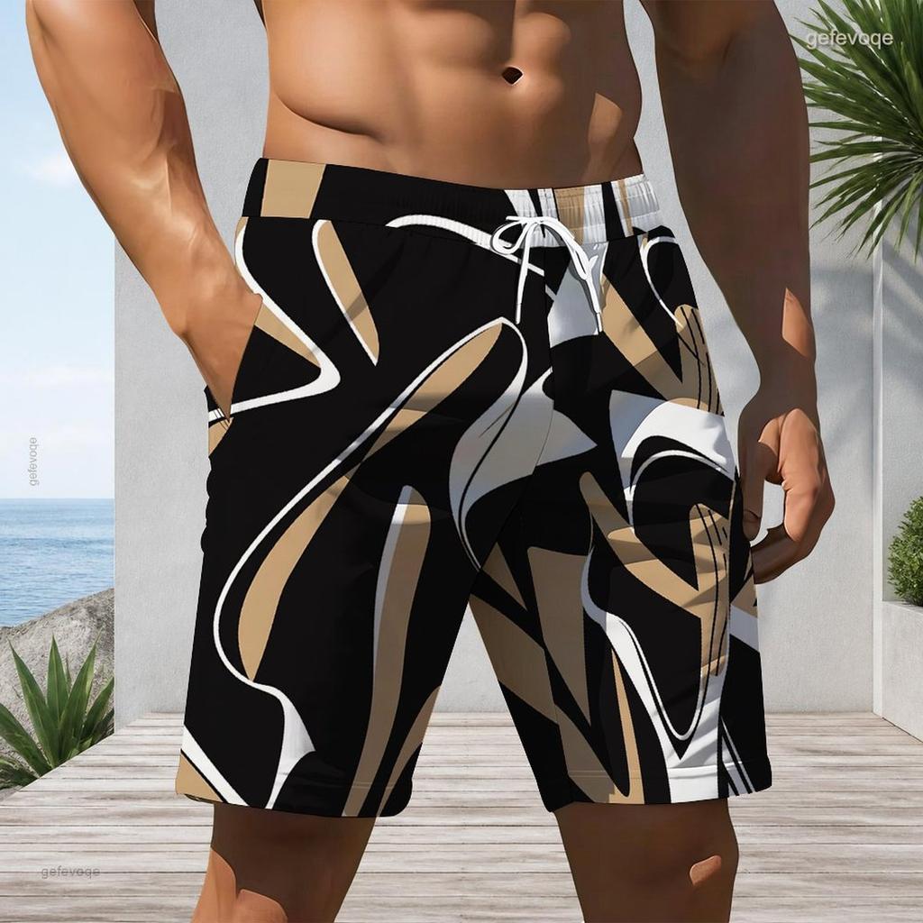 Men Plus Size Tie Dye Vertical Stripe Beach Shorts Quick Dry Casual Swim Trunks With Pockets For Summer Swimming Surfing