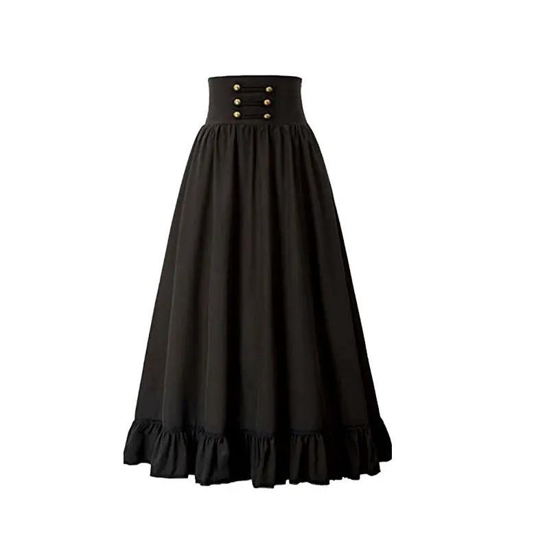 Gonna Lunga da Donna Medievale Vintage Estiva Vita Alta Linea ad A Vittoriana Lunga Steampunk Gotica Ruffle Pieghettata Gonna da Festa